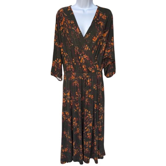Garnet Hill Tencel Blend Stretchy Floral Surplice Top Wrap Style Dress size M - Picture 1 of 14